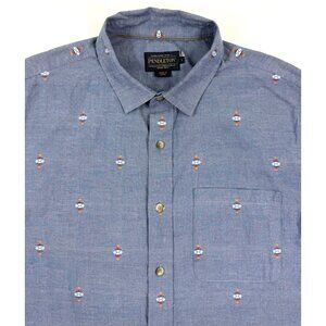Pendleton Mens Shirt Carson Chambray Dobby Short Sleeve Western Sz Large Button